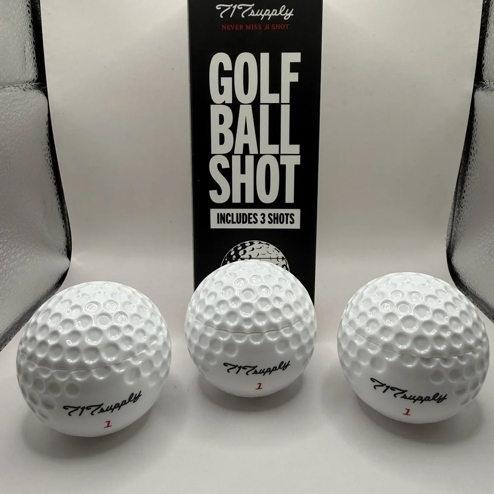 717 Supply (3) Golf Ball Shot Glasses Sealable Snap-on Cap Holds 1.5 ounce rare